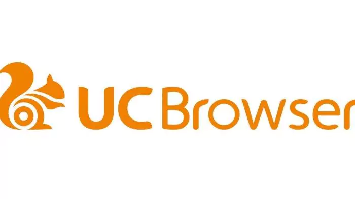 Logo UC Browser berwarna oranye terang berupa tupai dan teks 'UC Browser' di latar belakang putih