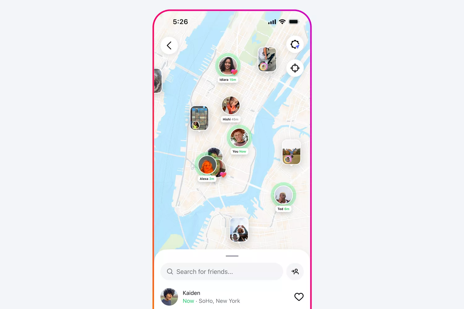 Tampilan fitur Instagram Map yang menunjukkan lokasi teman di New York City