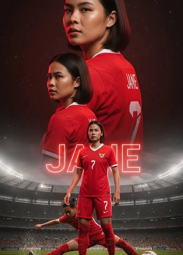 Contoh hasil edit foto menjadi poster sinematik menggunakan prompt Gemini AI dengan tema jersey Timnas.