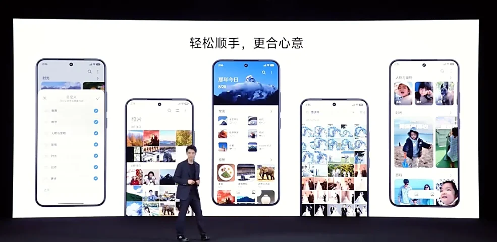 Presentasi resmi yang menampilkan desain ulang galeri foto, salah satu fitur HyperOS 3 yang berfokus pada efisiensi.