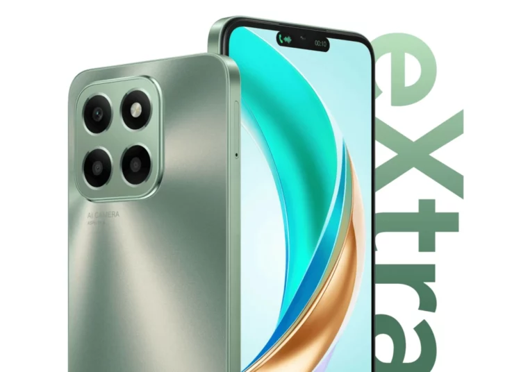 Tampilan bodi belakang Honor X6b Plus yang menyoroti modul AI Camera 50MP dan tampilan depan, HP entry-level yang tahan banting dengan sertifikasi SGS.