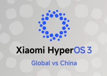 Logo Xiaomi HyperOS 3 dengan teks "Global vs China", sebagai ilustrasi untuk artikel yang membahas perbedaan HyperOS 3 Global dan China.