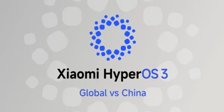 Logo Xiaomi HyperOS 3 dengan teks "Global vs China", sebagai ilustrasi untuk artikel yang membahas perbedaan HyperOS 3 Global dan China.