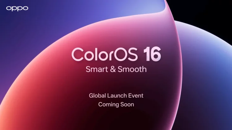 Poster resmi ColorOS 16 dengan tagline 'Smart & Smooth', sebagai ilustrasi untuk berita peluncuran global dan fitur-fitur barunya seperti AI dan konektivitas Apple.