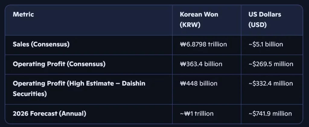 Tabel data yang menunjukkan proyeksi laba operasional LG yang melejit berkat pesanan layar iPhone 17.