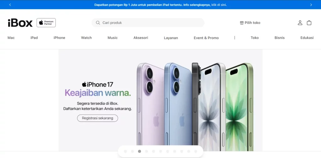 Tangkapan layar halaman pendaftaran minat di situs iBox, langkah awal sebelum pre-order iPhone 17 resmi dibuka.