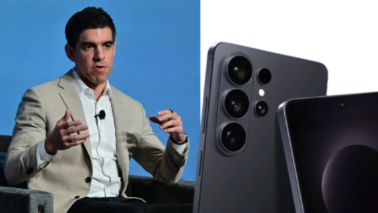 VP Samsung Daniel Araujo (kiri) dan render Galaxy S26 (kanan), mengilustrasikan konfirmasi resmi Samsung soal spek AI canggih, Exynos 2600, dan sensor kamera baru.