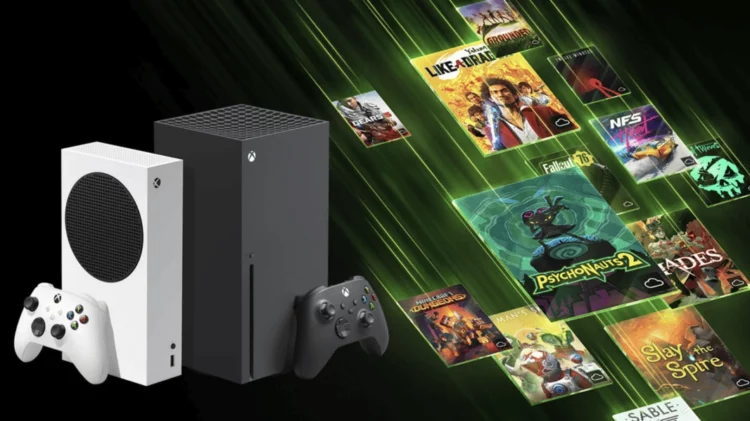 Konsol Xbox Series X dan S dengan berbagai game yang akan tersedia di layanan Xbox Cloud Gaming gratis.