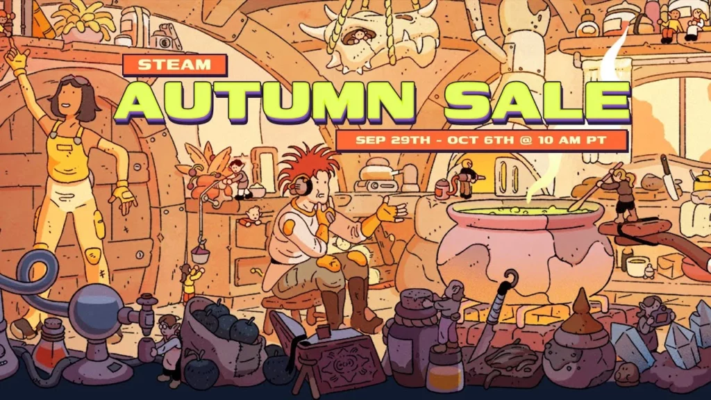 Poster resmi Steam Autumn Sale yang menjadi ajang diskon game Steam terbesar di musim gugur.