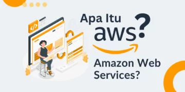 Ilustrasi grafis "Apa Itu AWS?", menjelaskan Amazon Web Services sebagai penyebab Canva dan internet lumpuh.