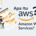 Ilustrasi grafis "Apa Itu AWS?", menjelaskan Amazon Web Services sebagai penyebab Canva dan internet lumpuh.