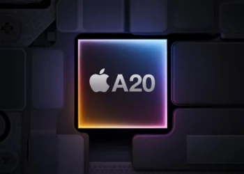Ilustrasi chip Apple A20, chipset iPhone 18 yang bocor dengan nama kode 'Borneo' dan dikabarkan akan mentenagai iPhone foldable.