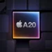 Ilustrasi chip Apple A20, chipset iPhone 18 yang bocor dengan nama kode 'Borneo' dan dikabarkan akan mentenagai iPhone foldable.