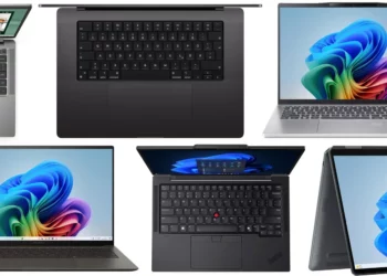 Kolase beberapa laptop tipis ringan terbaik yang diulas dalam artikel, menampilkan berbagai desain premium dari berbagai merek.