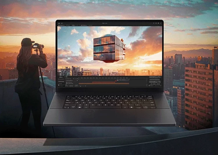 Laptop Asus ProArt P16 menampilkan software rendering 3D di layarnya, sebagai salah satu laptop konten kreator terbaik.