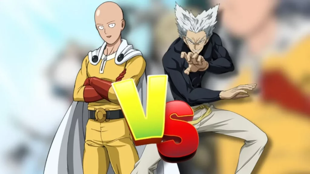 Ilustrasi Garou (kanan) yang dihajar Saitama (kiri), momen pemicu Garou menjadi Orochi Kedua yang akan dibahas di spoiler One Punch Man S3 Eps 3.