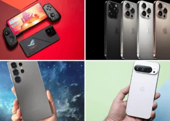 Kolase HP terbaik 2025, menampilkan Asus ROG Phone 9 Pro, jajaran iPhone 16 Pro, Samsung Galaxy S25 Ultra, dan Google Pixel 10 Pro.
