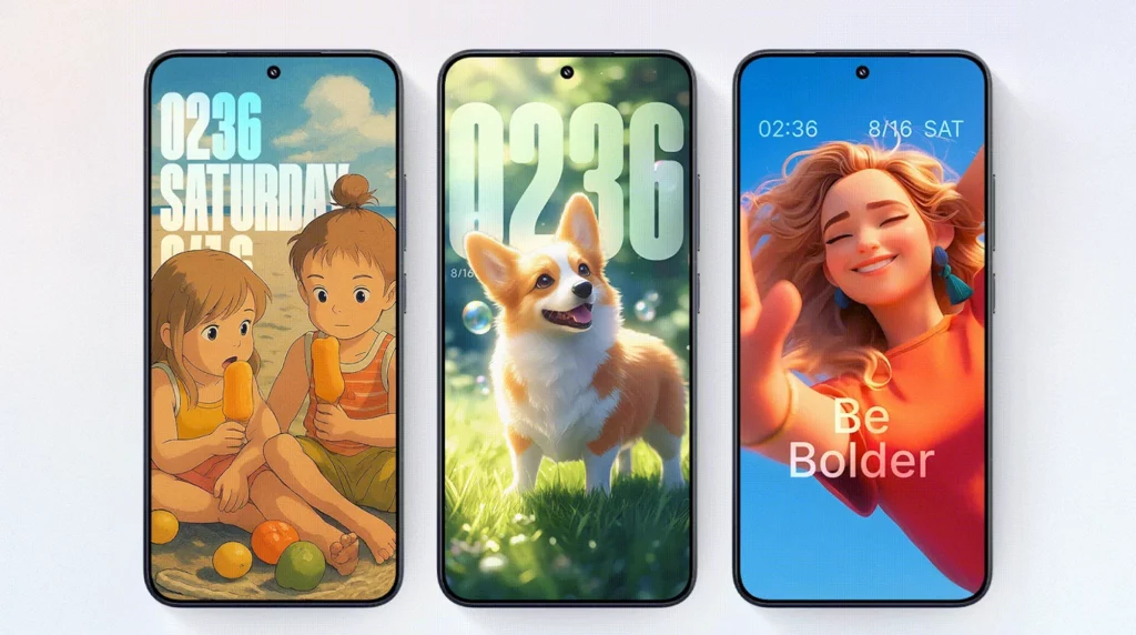 Berbagai pilihan kustomisasi layar kunci (lock screen), salah satu fitur HyperOS 3 yang paling menonjol secara visual.