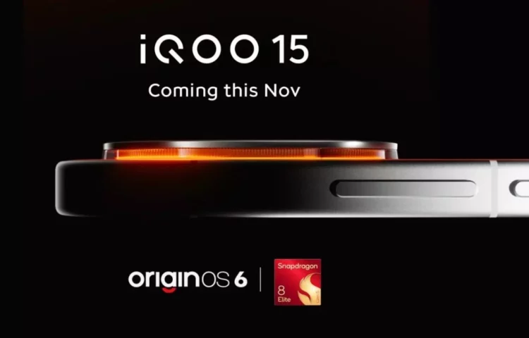 Poster teaser resmi yang menampilkan spesifikasi iQOO 15 dan mengonfirmasi jadwal rilis global pada bulan November dengan chipset Snapdragon 8 Elite Gen 5.