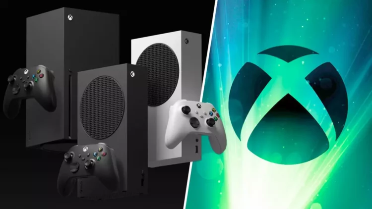 Kolase konsol Xbox Series X dan S dengan logo Xbox, mengilustrasikan laporan resmi Microsoft yang menyebut penjualan Xbox anjlok 29% sebelum harga naik.