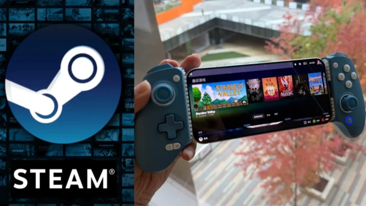 Kolase logo Steam dan seseorang main game Steam di HP Xiaomi Redmi K90, menunjukkan game Stardew Valley dan Silksong bisa dimainkan secara lokal dan offline.