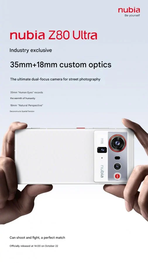 Poster promosi Nubia Z80 Ultra, merinci keunggulan kamera 35mm "Master 990" dan 18mm custom optics.