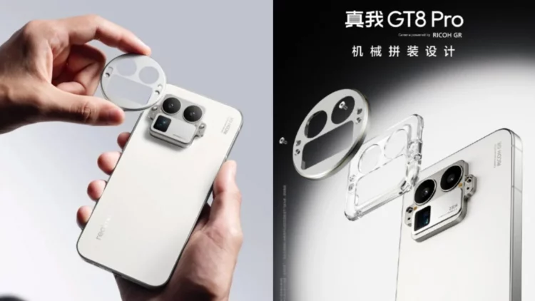 Tangan sedang 'bongkar pasang' modul kamera swappable Realme GT8 Pro, fitur gila yang ditenagai sensor Ricoh dan punya baterai 7000mAh.