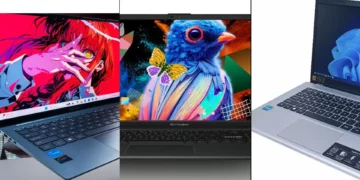 Kolase tiga laptop dari rekomendasi laptop 5 jutaan terbaik, termasuk Axioo Hype R3, ASUS Vivobook Go 15 OLED, dan Acer Aspire 3 A314.