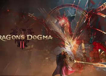 Logo resmi game Dragon's Dogma 2 dengan artwork karakter utama (Arisen) memegang pedang.
