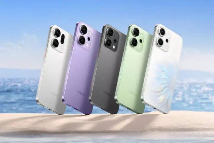 Tampilan belakang smartphone OPPO Reno 15 berwarna biru kehijauan yang menonjolkan desain bodi dan bingkai tipis.