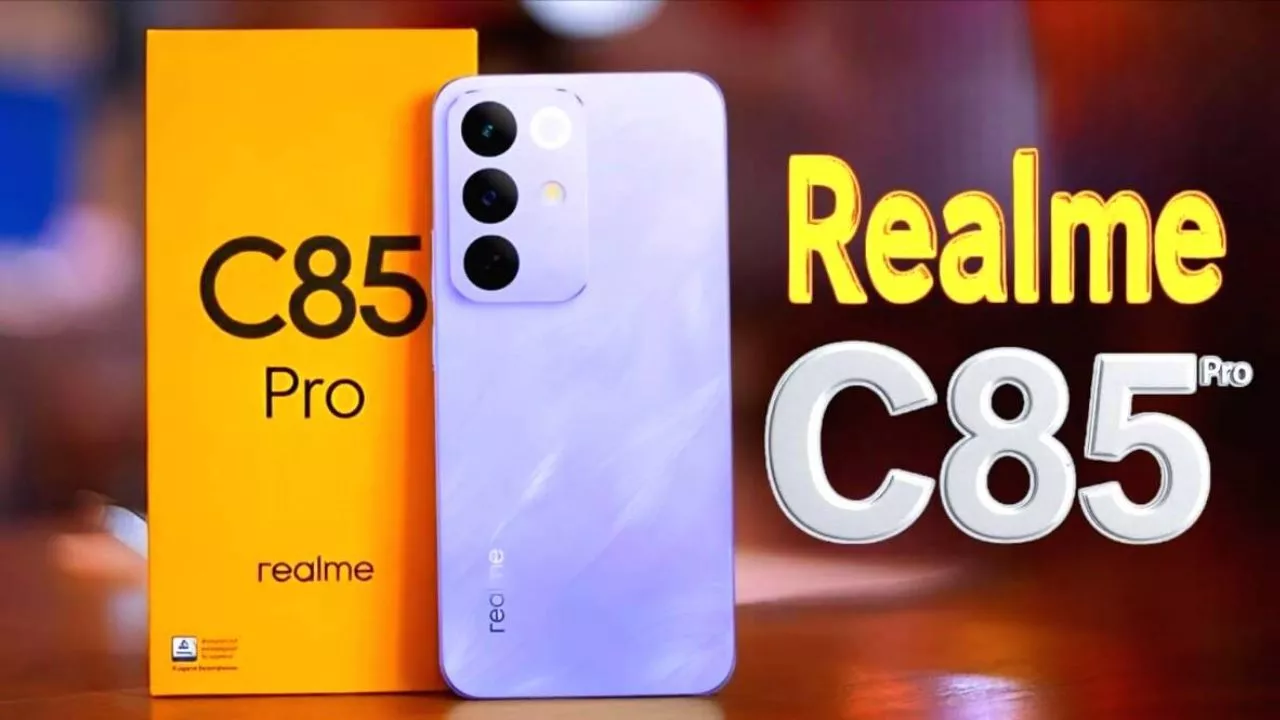Tampilan layar smartphone Realme C85 yang menampilkan layar penuh dengan punch-hole kamera depan.
