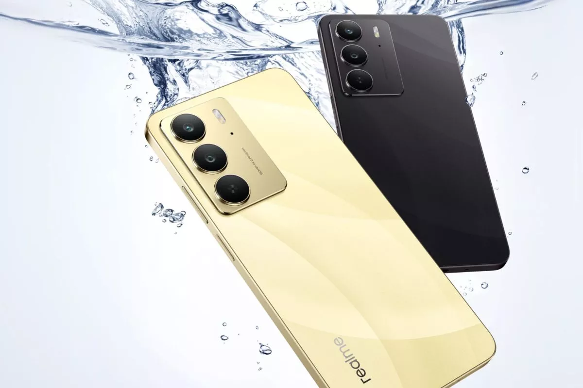Tampilan belakang smartphone Realme C85 berwarna hitam yang menonjolkan modul kamera ganda.