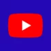Logo play button merah ikonik YouTube di tengah latar belakang berwarna biru tua.