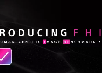 Ilustrasi promosi "Introducing FHIBE" yang merupakan singkatan dari Fair Human-Centric Image Benchmark, dilengkapi logo Sony AI dan wajah manusia dengan tanda centang.