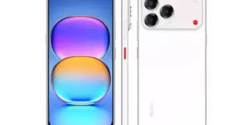 Tampilan close-up modul kamera belakang ZTE Nubia V80 Pro yang menyerupai desain kamera iPhone 17 Pro.
