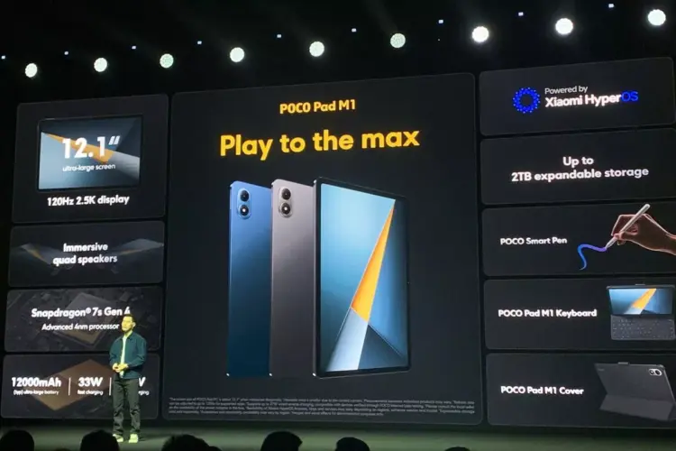 Dua tablet Poco Pad X1 dan Poco Pad M1 ditampilkan berjejer, menonjolkan desain bezel tipis.