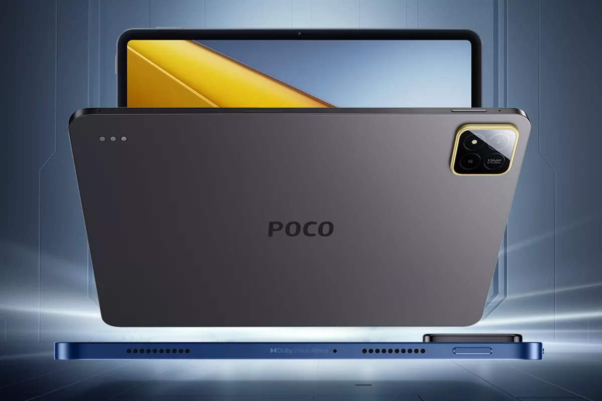 Close-up layar Poco Pad X1 atau M1 yang menampilkan antarmuka gaming atau aplikasi berat, menyimbolkan performa tinggi.