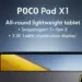 Poster teaser resmi Poco Pad X1 yang menampilkan desain tablet tipis dengan spesifikasi unggulan chipset Snapdragon 7+ Gen 3 dan layar 3.2K 144Hz.