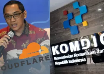 Kolase foto pejabat Kementerian Komunikasi dan Digital serta logo Komdigi terkait isu Komdigi blokir Cloudflare yang diduga memfasilitasi infrastruktur bagi 76% situs judi online.