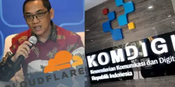 Kolase foto pejabat Kementerian Komunikasi dan Digital serta logo Komdigi terkait isu Komdigi blokir Cloudflare yang diduga memfasilitasi infrastruktur bagi 76% situs judi online.
