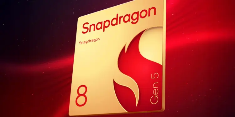 Logo resmi chip Qualcomm Snapdragon 8 Gen 5 yang akan rilis 26 November, ditenagai arsitektur 8 core dengan performa tinggi.
