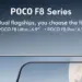 Poster teaser resmi Poco F8 Series yang menampilkan perbandingan ukuran layar varian Ultra 6,9 inci dan Pro 6,59 inci dengan desain bezel tipis.
