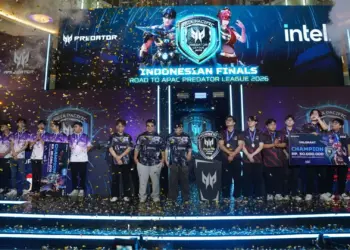 Suasana panggung para juara tim esports Indonesia di babak Indonesian Finals yang berhasil lolos ke Grand Final APAC Predator League 2026 di India.
