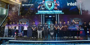 Suasana panggung para juara tim esports Indonesia di babak Indonesian Finals yang berhasil lolos ke Grand Final APAC Predator League 2026 di India.