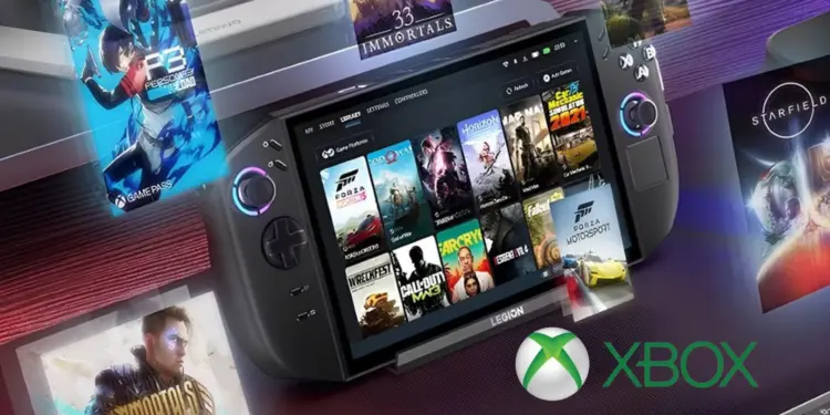 Tampilan antarmuka Xbox Full Screen Experience pada Lenovo Legion Go 2 yang menampilkan library game populer seperti Forza dan Starfield layaknya konsol.