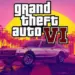 Logo resmi GTA 6 dengan latar belakang siluet pohon palem dan langit senja Vice City yang ikonik.