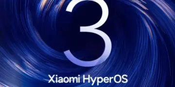 Logo resmi Xiaomi HyperOS 3 berwarna putih di tengah latar belakang pusaran biru, menyimbolkan pembaruan sistem operasi yang besar.