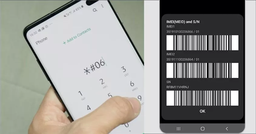 Tampilan informasi IMEI dan Serial Number pada layar smartphone yang digunakan untuk cek tipe HP dan keaslian perangkat.