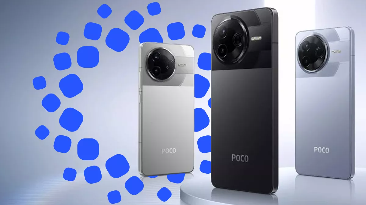 Tiga smartphone POCO/Xiaomi dengan desain belakang yang fokus pada modul kamera, menyimbolkan perangkat yang akan menerima pembaruan HyperOS 3.