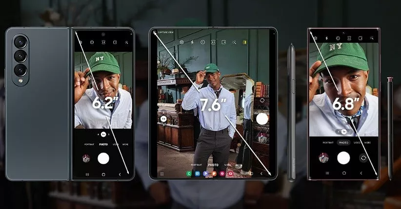 Tampilan layar luar (cover screen) Galaxy Z Fold versi 4:3 yang lebih lebar dan nyaman untuk mengetik, dengan bezel sangat tipis.